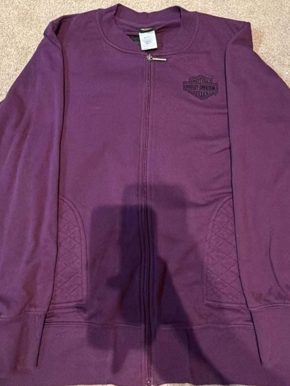 Harley-Davidson Women's Full-Zip Mock Neck Quilted Pocket Jacket, Purple sz 1x